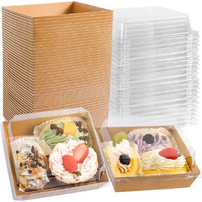 50Pack Charcuterie Boxes with Clear Lids,Square Paper Charcuterie Box,Disposable Food Containers Bakery Boxes,5Inch Oil-Proof Dessert Boxes for Sandwich Sushi Cake Slice Strawberries Swiss Roll(Brown)