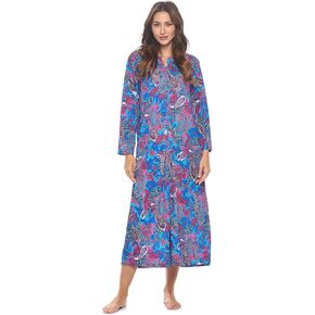 Casual Nights Women's Zip-Front Lounger Robe Long Duster Housecoat with Pockets