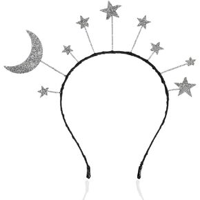 Moon Headband Star Headband Sun Headpiece Galaxy Headband Space Headband Moon Accessories for Kids Adult Solar System Costume Sun Halloween Costume Christmas Star Costume Women Silver