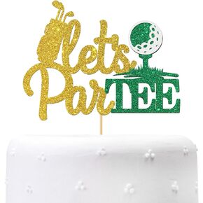 Maicaiffe Let's Partee Cake Topper, Golf Theme Birthday Retirement Party - Sport Birthday - Golf Enthusiast Club Party Cake Decorations Gold Glitter