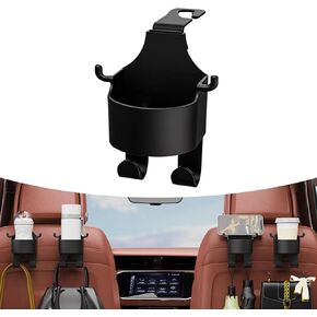 2 PCS Car Seat Backrest Hook, Multifunctional Hanging Storage Water Cup Holder Trash Can with Hook, Mobile Phone Holder Portable Travel Interior Accessories, Universal for Cars Trucks (Black)