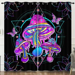 HOSIMA Butterfly Curtains for Bedroom Teen Girls Trendy Stuff Room Decor,Purple Black Magic Pattern Curtains for Living Room Kitchen Sun and Star Fabric 2 Panels,42W*63H Inch