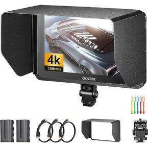 Godox GM7S 7" Touchscreen Camera Field Monitor, 4K HDMI Loop in/Out DSLR Video DSLR On-Camera Monitor with Camera Control 3D LUT Waveform Vector Scope Peaking Focus Assist, Tilt Arm, Battery & Charger