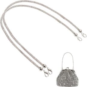 PH PandaHall 23 Inch Rhinestone Bag Straps, 2pcs Alloy Bag Handles 5mm Metal Bag Straps Short Purse Handles Handbag Handles Wallet Straps Bag Replacement Strap with Swivel Clasp for DIY Bags, Platinum
