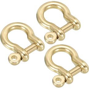 PATIKIL D-Ring Shackles, 3Pcs 19/32 Inch Inner Width Pure Brass U Type Fob Key Hook Small Bow Shackles for DIY Craft Leather Replacement