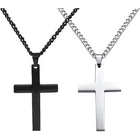 قطعتان من القلادة المتقاطعة مجموعة مطابقة له ولها قلادة زوجين عادي مصقول عبر سلسلة ربط قلادة مجوهرات هدية لمحبي الذكرى السنوية وعد قلادة للرجال والنساء، أسود فضي in Kuwait