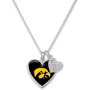 Iowa Hawkeyes Amara Crystal Heart Silver Chain Necklace Jewelry Gift, Black