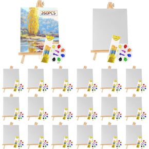 مجموعة لوازم الرسم الفني المكونة من 78 قطعة للأطفال للحفلات - 6 عبوات تحتوي على 60 فرشاة، 6 حامل خشبي (8 * 12 بوصة)، 6 لوحات قماشية (8 * 10 بوصة) و6 لوحات (5 بوصة)، بدون طلاء in Kuwait