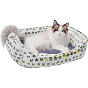 Dog Sofa Bed, Anti-Anxiety Puppy Cuddler Bed for Puppy Dog & Cat, Rectangle Washable Bed with White Mattress, Extra Small …
