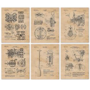 Vintage Ford Engine Auto Parts Patent Prints, 6 (8x10) Unframed Photos, Wall Art Decor Gifts Under 25 for Home Office Engineer Garage Shop School College Student Teacher Coach Henry Model T Cars Fans