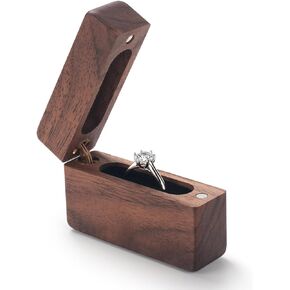 Ring Box, Small Wooden Ring Case for Proposal, Engagement Wedding Solid Wood Rectangle Ring Bearer Box, Rustic Vintage Portable Jewelry Storage Box, Christmas Birthday Gift