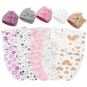 5 Pack Preemie Swaddle Blanket Wrap with Hat Set Cotton Preemie Baby Clothes Preemie Hat Preemie Receiving Blanket for 3-7 Lbs Newborn Preemie Boys Girls