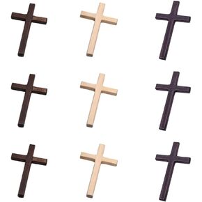 Wooden Cross Small Crosses Ornaments: 9Pcs Wooden Crosses Charms Desktop Catholic Cross Religious Prayer Handheld Charms for DIY Crafts Church Decor