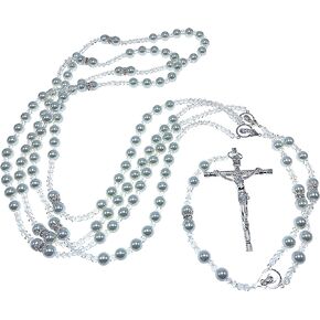 White Pearls Wedding Lasso/Crystal Pearls Wedding Rosary Silver Plated Lazo De Boda Perlas Blancas