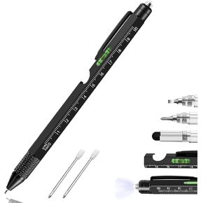 YouOKLight Multi tool pen set, gift tool pen, multitool pen for men, 9 in 1 pen multitool, ruler (Metric, Imperial), screwdriver (flat, cross), bottle opener, level gauge, stylus, LED flashlight, pen