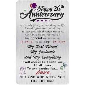26 Year Anniversary Sweet Gifts for Him Husband Men - Happy 26th Wedding Anniversary Engraved Wallet Card Inserts for Boyfriend Her Wife Women