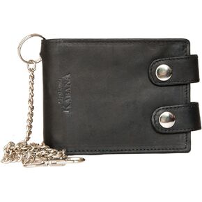 FLW Men's RFID Biker's Pocket Sized Strong Genuine Leather Wallet with 18 Inch Long Chain