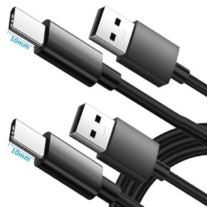 ACAGET 1m USB-C Charger Cable, 10mm Extra Long Tip, Tangle Free, Data Sync, Fast Charging, 2-Pack, Compatible with Rugged Phones, Smartphones, MacBook, Switch, PS5 Controller