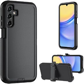 for Samsung Galaxy A15 5G case,A15 5G Heavy Duty case,with Belt-Clip and Tempered Glass Screen Protector, [Military Grade Protective ] [Shockproof] [Dropproof] [Dust-Proof] (Black)