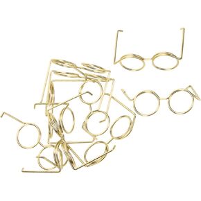 NUOBESTY 10pcs Mini Doll Glasses Metal Wire Rim Frameless Lens Doll Dress up Eyeglasses for Dolls Costume Accessories(Golden)