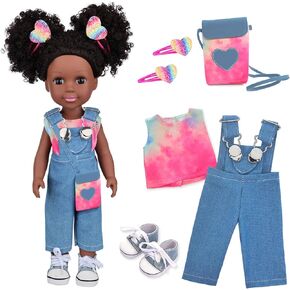 UNICORN ELEMENT Black Baby Doll with Tie-Dye Rainbow Top and Clothes Set 14.5 Inch Black Doll Silicone Black Doll Realistic Black Girl Doll