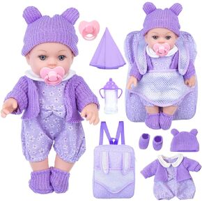 ZNTWEI 12 Inch Backpack Baby Doll Playset with Washable Dolls and Accessories Includes Backpack, Bottles, Nipple, Blankets, Hats, Clothes, Socks First Baby Dolls for Toddlers 3 Years and Up
