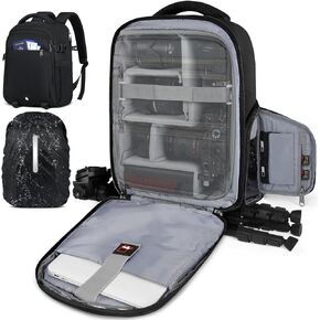 Camera Backpack Camera Bag for Photographers DSLR SLR Mirrorless Camera Cases with Waterproof Rain Cover & Laptop Compartment Fits 14 Inch Laptop,Anti Theft Travel photography backpack,Black