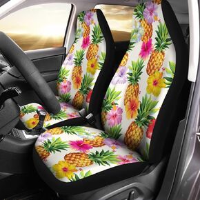 Thin Breathable Car Front Seat Cover Blue Green Tropical Pineapple Monstera Print for Men Women Durable Car Seat Protector Fit for Car SUV Sedan Truck