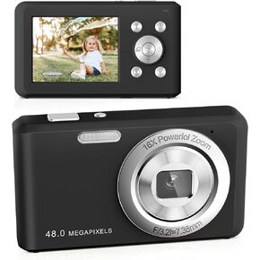 كاميرا رقمية، كاميرا مدمجة FHD 1080P مع بطاقة 32 جيجابايت، كاميرا 48 ميجابكسل 2.4 بوصة LCD 16X تكبير رقمي للأطفال والطلاب والمراهقين والبنات (وردي)