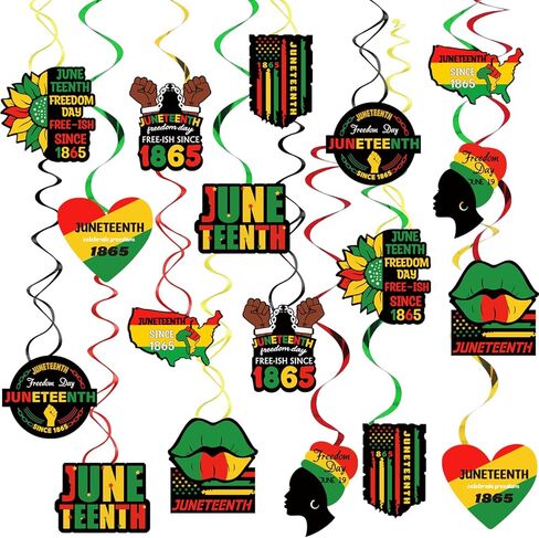 30 قطعة من زخارف الدوامات المعلقة من Juneteenth، تاريخ أسود، شهر أسود، مهرجان أمريكي أفريقي، يوم الاستقلال، يوم الحرية، علامة وطنية لمستلزمات ديكورات الحفلات in Kuwait