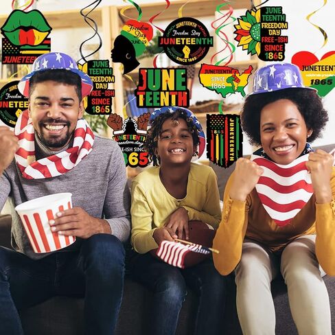 30 قطعة من زخارف الدوامات المعلقة من Juneteenth، تاريخ أسود، شهر أسود، مهرجان أمريكي أفريقي، يوم الاستقلال، يوم الحرية، علامة وطنية لمستلزمات ديكورات الحفلات in Kuwait