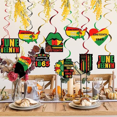 30 قطعة من زخارف الدوامات المعلقة من Juneteenth، تاريخ أسود، شهر أسود، مهرجان أمريكي أفريقي، يوم الاستقلال، يوم الحرية، علامة وطنية لمستلزمات ديكورات الحفلات in Kuwait