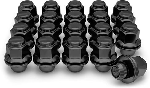 صواميل العروة M12x1.5 من White Knight لسيارة Toyota وLexus وKia وGenesis - طراز مصنع من الكروم الأسود مع غسالة - فولاذ كربوني للبناء المتين وتركيب EZ - 5307BK-20AM (20 حزمة) in Kuwait