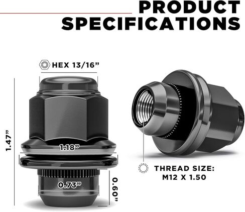 صواميل العروة M12x1.5 من White Knight لسيارة Toyota وLexus وKia وGenesis - طراز مصنع من الكروم الأسود مع غسالة - فولاذ كربوني للبناء المتين وتركيب EZ - 5307BK-20AM (20 حزمة) in Kuwait