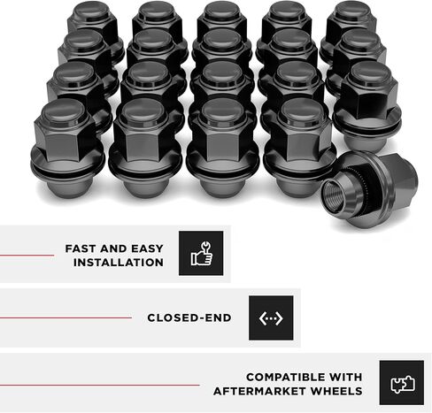 صواميل العروة M12x1.5 من White Knight لسيارة Toyota وLexus وKia وGenesis - طراز مصنع من الكروم الأسود مع غسالة - فولاذ كربوني للبناء المتين وتركيب EZ - 5307BK-20AM (20 حزمة) in Kuwait
