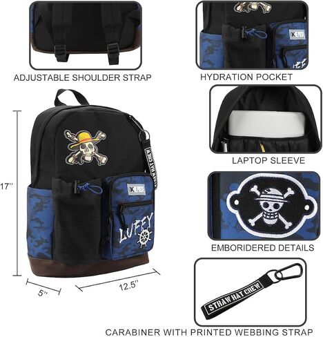 One Piece Live Action Straw Hat Pirates Logo & Luffy Badge Black Hydration Backpack in Saudi Arabia