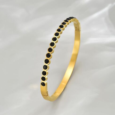 Gold Bangle Bracelets for Women, 18K Gold Plated Stainless Steel Cubic Zirconia Bangle Classic Green Black Tennis Bracelet Jewelry Gifts in Saudi Arabia