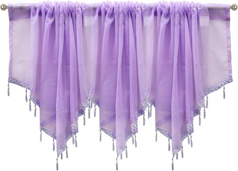 Black Beaded Sheer Valance with Rod Pocket Scalloped Window Curtains Small Lace Panels for Farmhouse Kitchen Living Room, 23.6X 51 in Saudi Arabia