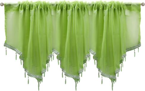 Black Beaded Sheer Valance with Rod Pocket Scalloped Window Curtains Small Lace Panels for Farmhouse Kitchen Living Room, 23.6X 51 in Saudi Arabia