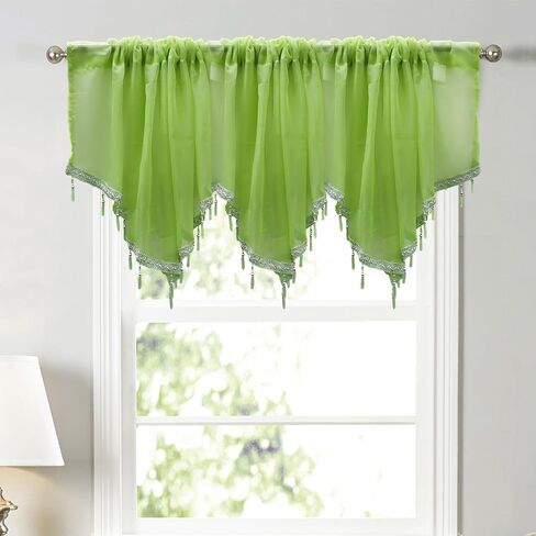 Black Beaded Sheer Valance with Rod Pocket Scalloped Window Curtains Small Lace Panels for Farmhouse Kitchen Living Room, 23.6X 51 in Saudi Arabia