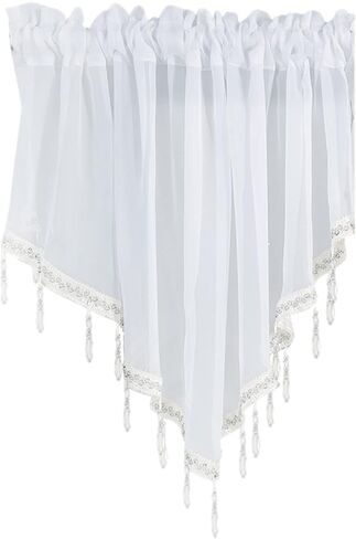 Black Beaded Sheer Valance with Rod Pocket Scalloped Window Curtains Small Lace Panels for Farmhouse Kitchen Living Room, 23.6X 51 in Saudi Arabia
