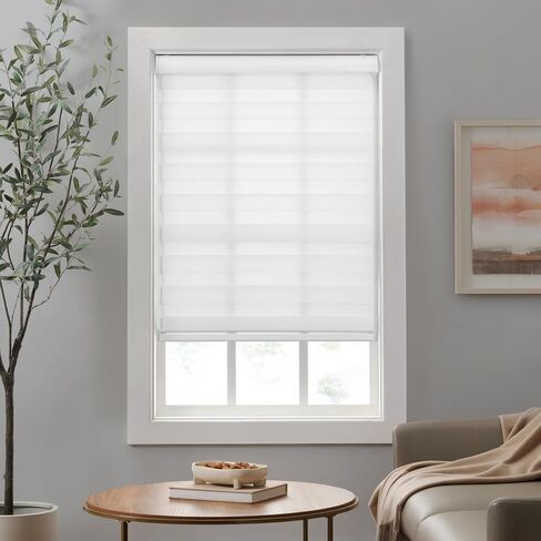 Eclipse Zebra Cordless Roller Shades, Dual Layer Fabric Window Shades, Light Filtering Shades for Privacy, Easy Lift Blinds with Cassette Valance, 23 in Wide x 72 in Long, in Grey in Saudi Arabia