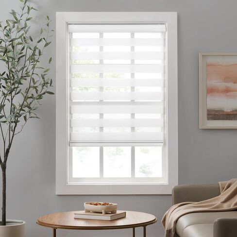 Eclipse Zebra Cordless Roller Shades, Dual Layer Fabric Window Shades, Light Filtering Shades for Privacy, Easy Lift Blinds with Cassette Valance, 23 in Wide x 72 in Long, in Grey in Saudi Arabia