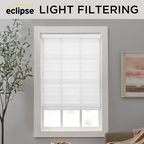 Eclipse Zebra Cordless Roller Shades, Dual Layer Fabric Window Shades, Light Filtering Shades for Privacy, Easy Lift Blinds with Cassette Valance, 23 in Wide x 72 in Long, in Grey in Saudi Arabia