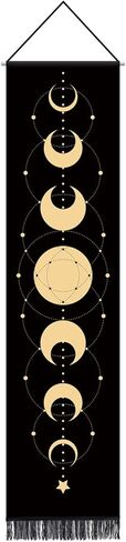 مرحلة القمر نسيج الجدار شنقا ديكور المنزل مرحلة القمر جدار الفن ديكور غرفة نسيج أسود سبع مراحل من دورة النمو الكامل نسيج الجدار القمر لغرفة النوم الأبراج القمر 12.8 × 51.2 بوصة in Kuwait