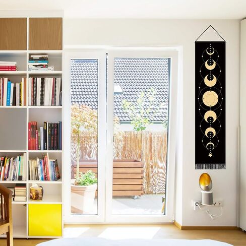 مرحلة القمر نسيج الجدار شنقا ديكور المنزل مرحلة القمر جدار الفن ديكور غرفة نسيج أسود سبع مراحل من دورة النمو الكامل نسيج الجدار القمر لغرفة النوم الأبراج القمر 12.8 × 51.2 بوصة in Kuwait