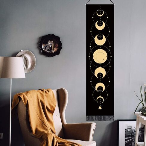 مرحلة القمر نسيج الجدار شنقا ديكور المنزل مرحلة القمر جدار الفن ديكور غرفة نسيج أسود سبع مراحل من دورة النمو الكامل نسيج الجدار القمر لغرفة النوم الأبراج القمر 12.8 × 51.2 بوصة in Kuwait