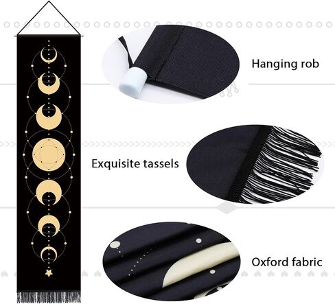 مرحلة القمر نسيج الجدار شنقا ديكور المنزل مرحلة القمر جدار الفن ديكور غرفة نسيج أسود سبع مراحل من دورة النمو الكامل نسيج الجدار القمر لغرفة النوم الأبراج القمر 12.8 × 51.2 بوصة in Kuwait