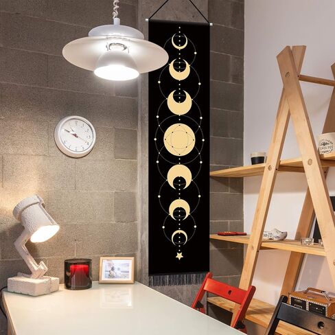 مرحلة القمر نسيج الجدار شنقا ديكور المنزل مرحلة القمر جدار الفن ديكور غرفة نسيج أسود سبع مراحل من دورة النمو الكامل نسيج الجدار القمر لغرفة النوم الأبراج القمر 12.8 × 51.2 بوصة in Kuwait