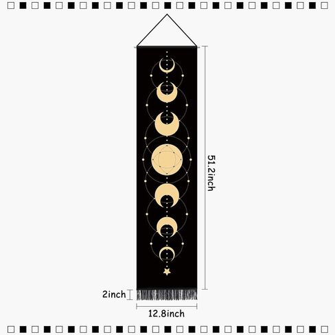 مرحلة القمر نسيج الجدار شنقا ديكور المنزل مرحلة القمر جدار الفن ديكور غرفة نسيج أسود سبع مراحل من دورة النمو الكامل نسيج الجدار القمر لغرفة النوم الأبراج القمر 12.8 × 51.2 بوصة in Kuwait